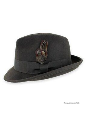100% Wool Felt Fedora Hat Snap Brim Stingy Brim Vintage Dress Hat